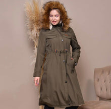 Load image into Gallery viewer, Teddy Lined Drawstring Green Coat
