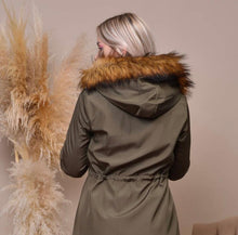 Load image into Gallery viewer, Teddy Lined Drawstring Green Coat

