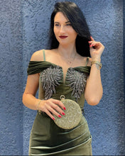 Load image into Gallery viewer, Olive Green Velvet Dress
